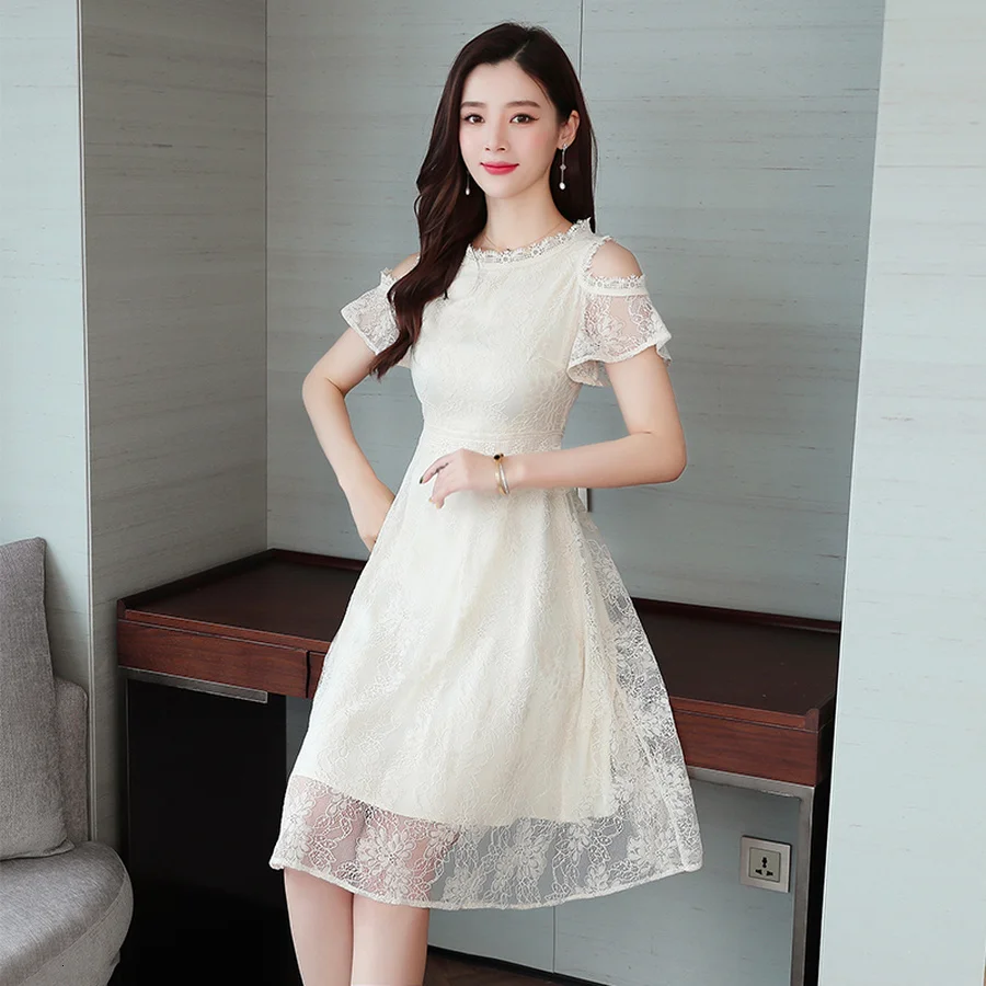 2019 Новое благородное кружевное летнее женское белое поп элегантное платье |