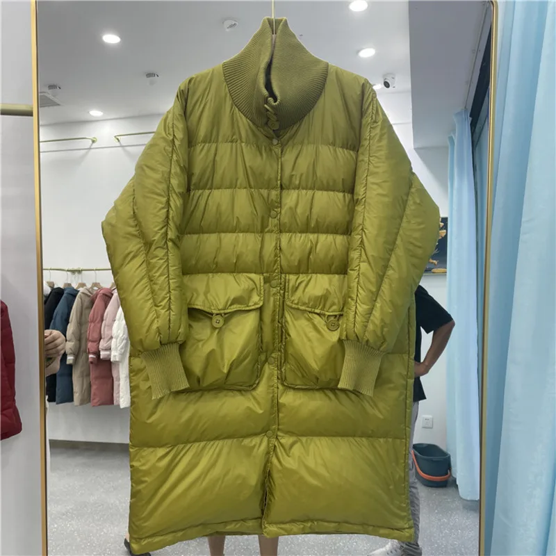 2021 Winter Womens Puffer Jackets Thicken Stand Long Overcoat Loose Warm Outwear Female White Duck Down Coats Fashion Clothing
