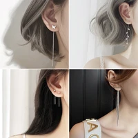 korean geometric block long tassel bar drop earrings for women minimalism personality ear line dangle jewelry gift