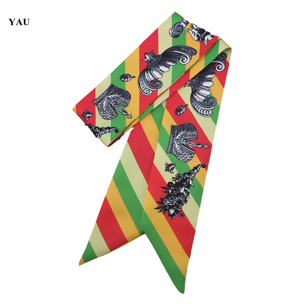 

Silk 100cm*6cm Woman Small Scarf Luxury Brand Stripes Crown Printed Long Scarves Bag Female Skinny Scarf Wraps Tie