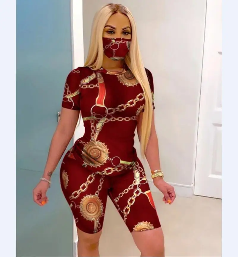 Модный комплект из трех предметов с принтом цепей повседневная одежда круглый