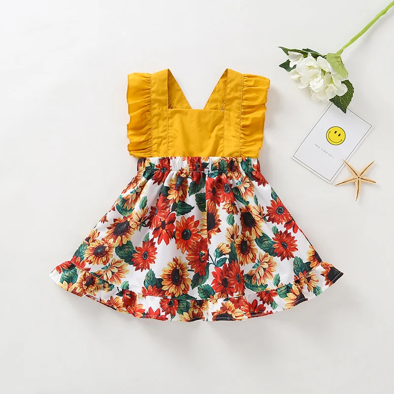 

Girls Summer Sleeveless Dress Sunflower Flower Pattern Baby And Toddler Halter Skirt