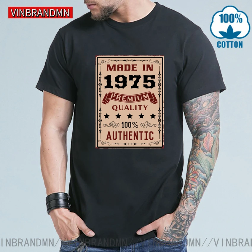 

Premium quality 100% Authentic Made in 1975 T shirt men Vintage Born in 1975 Original Parts T-shirt Retro Birthday gift teeshirt
