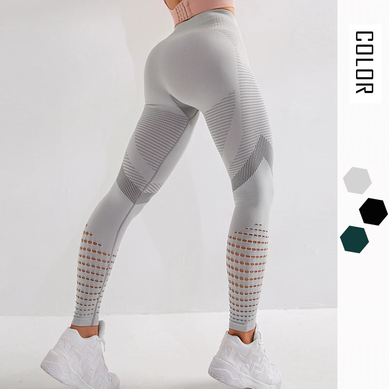 

High Waist And Small Feet Hollow Leggings Women's New Seamless Peach Hip Yoga Training Pants Breathable Fitness Leggings