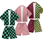 Костюм рассекающий демонов Kimetsu no Yaiba, костюм камадо танджиро, пальто и шорты для косплея, женский костюм томиока Giyuu, мужские топы и шорты