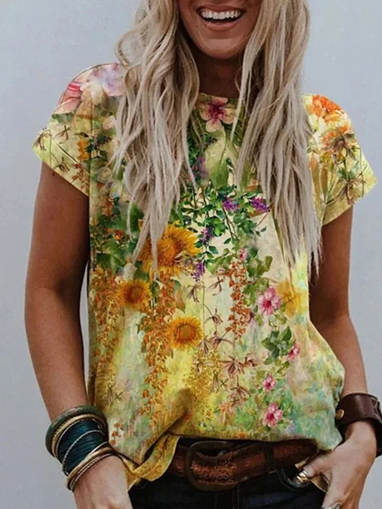 

2021 New Fashion Pullovers Blouse Shirt Print Women's Tops O-Neck Loose Casual Summer New Female Plus Size 5XL