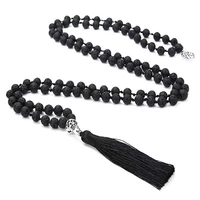 8mm black lava stone beaded knotted 108 mala necklace meditation yoga jewelry japamala prayer rosary tree of life pendant
