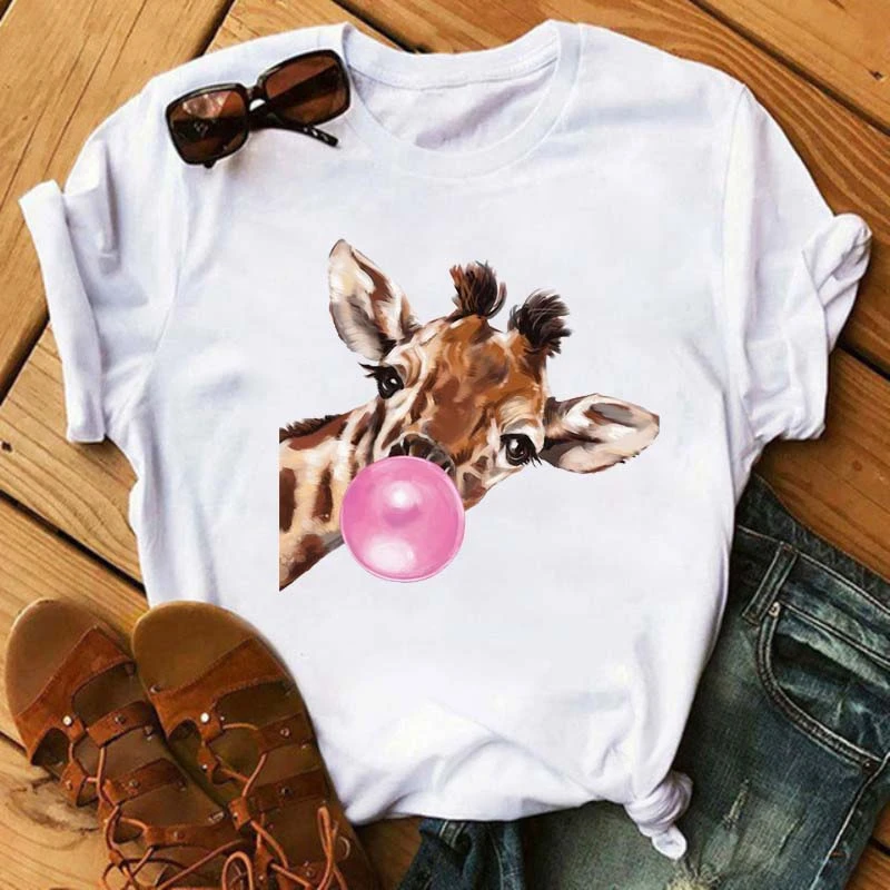 

Summer Giraffe Print T Shirts New for Women Cartoon Casual T-shirt Lady Short Sleeve Tops Tees Shirt Female Clothes