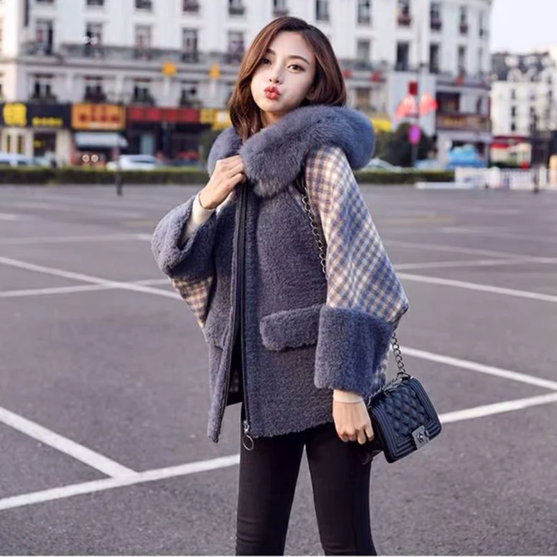 Мягкий сиамский кардиган Женское пальто утолщенное с берберским флисом в клетку