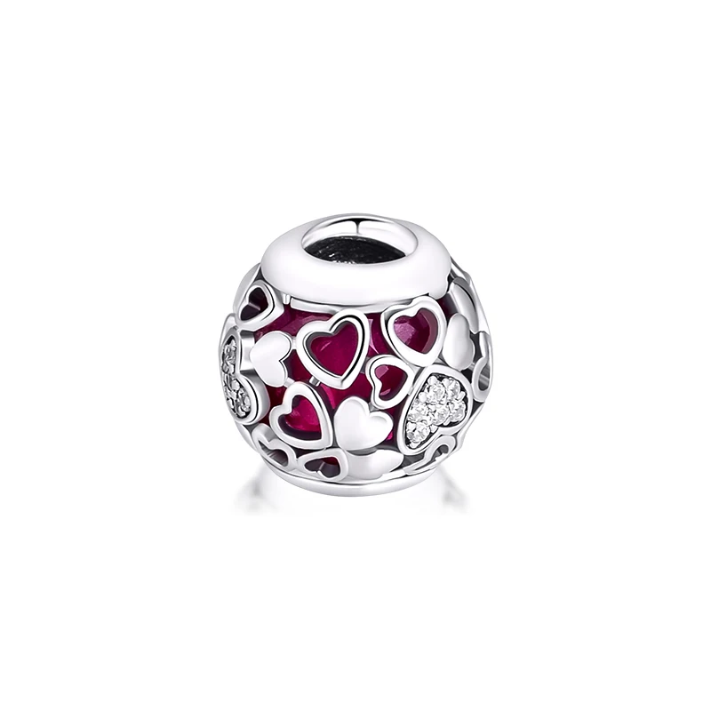 

DIY Fits for Pandora Charms Bracelets Encased in Love Beads with Pink & Clear CZ 100% 925 Sterling-Silver-Jewelry Free Shipping