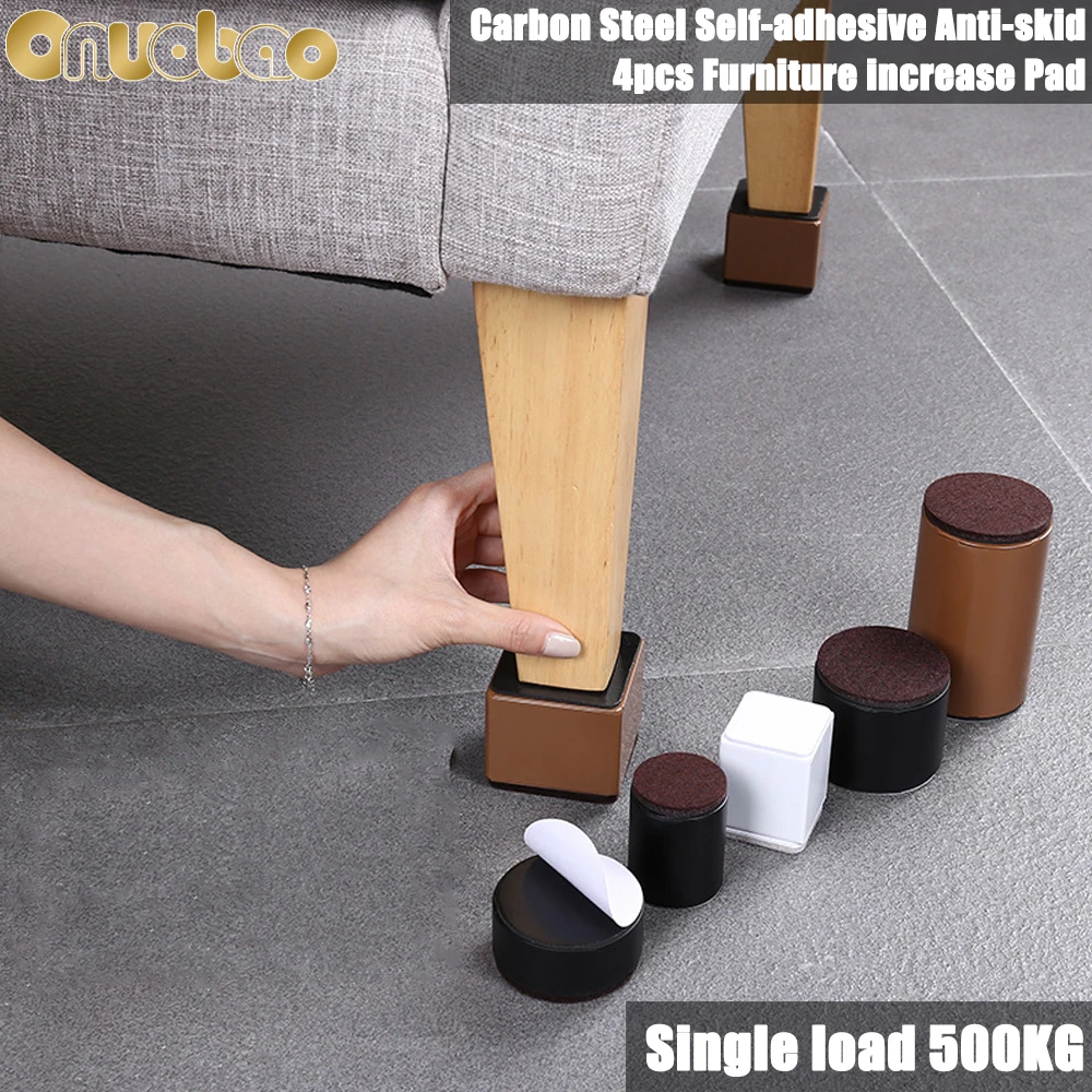Onuobao 4PCS Square Carbon Steel Furniture Heightening Foot Pad Wear resistant skid Table Coffee Table Sofa Bed Anti slip Leg
