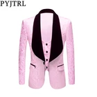 Мужской Жаккардовый смокинг PYJTRL с отложным воротником, 2 предмета, для свадьбы, жениха, розовый, желтый, черный, красный, чистый белый, приталенный пиджак и жилет