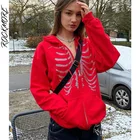 Женская толстовка на молнии Rockmore, Готическая винтажная Толстовка Оверсайз с изображением скелета и бриллиантов, осенняя куртка Феи гранж, Новинка