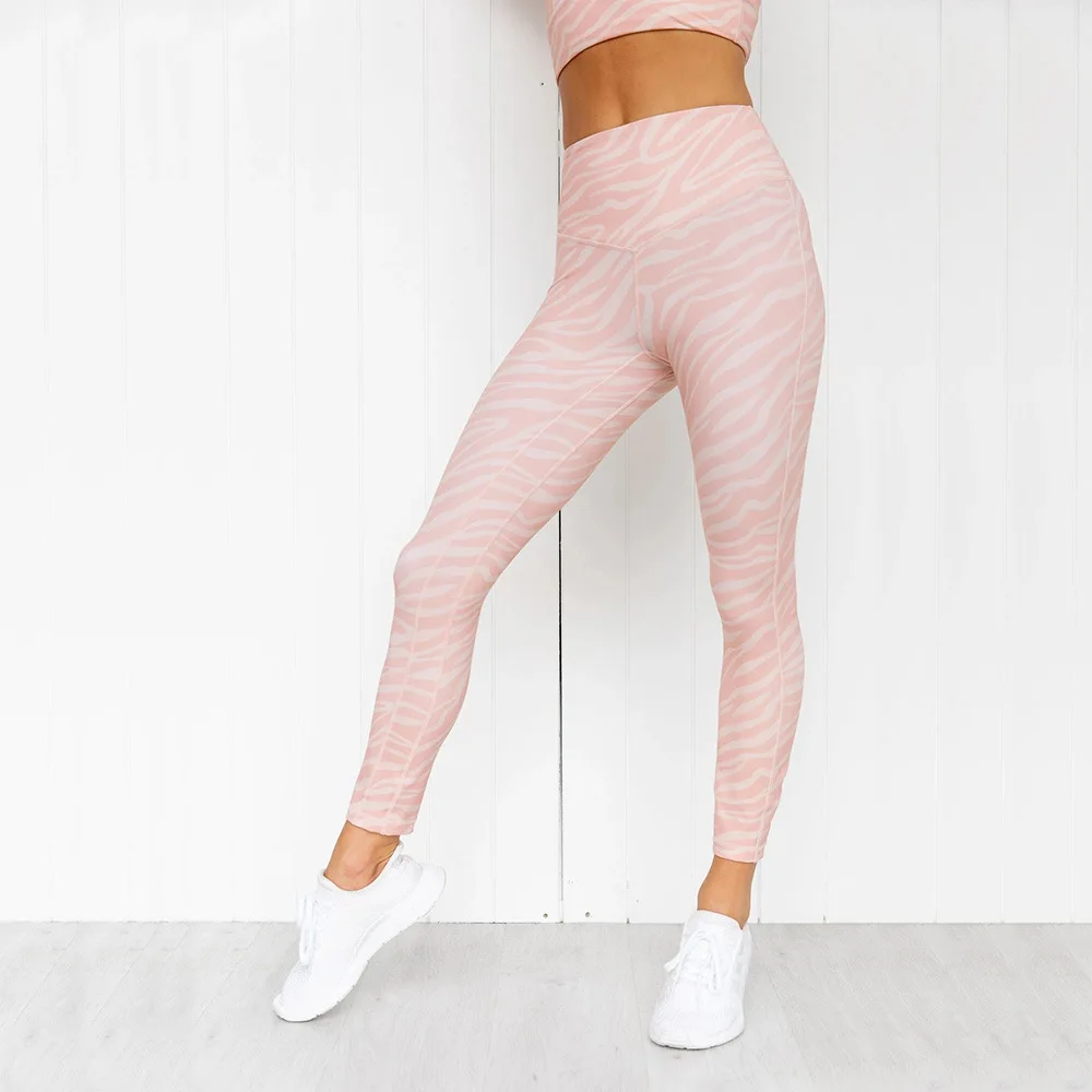 

CXUEY Pink Stripe Sports Bra Leggings 2 Pcs Set Women Print Yoga Workout Gym Fitness Clothing Push Up Sportswear Women Tracksuit