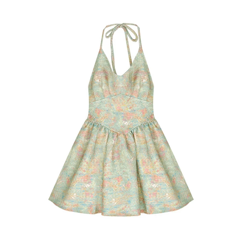 

Summer New Floral Vintage A-Line Camisole Dress Women Fashion Sexy Backless Strap Mini Dress Birthday Party Vacation Sexy Dress