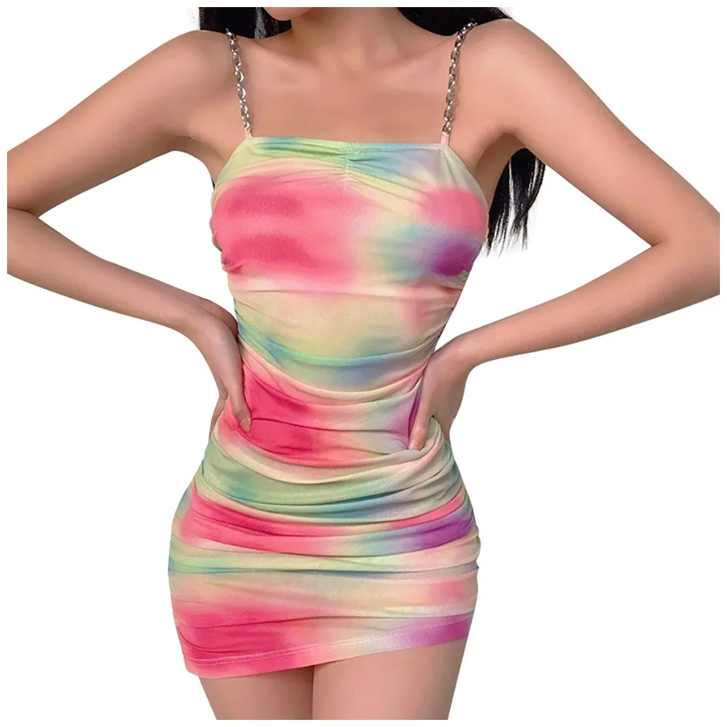 2020 женское повседневное свободное пикантное Платье на бретелях с цепочкой без