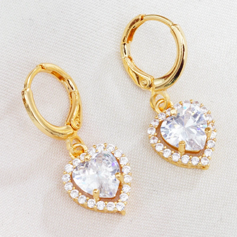 Маленькие серьги капли с кубическим цирконием в форме сердца для женщин и