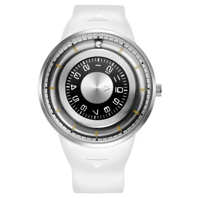 silver white SKONE 5158 кварцевые мужские часы лучший бренд класса люкс креативный вращающийся циферблат магнитный шар наручные часы Силикон водонепроницаемые спортивные часы - Цвет: silver white