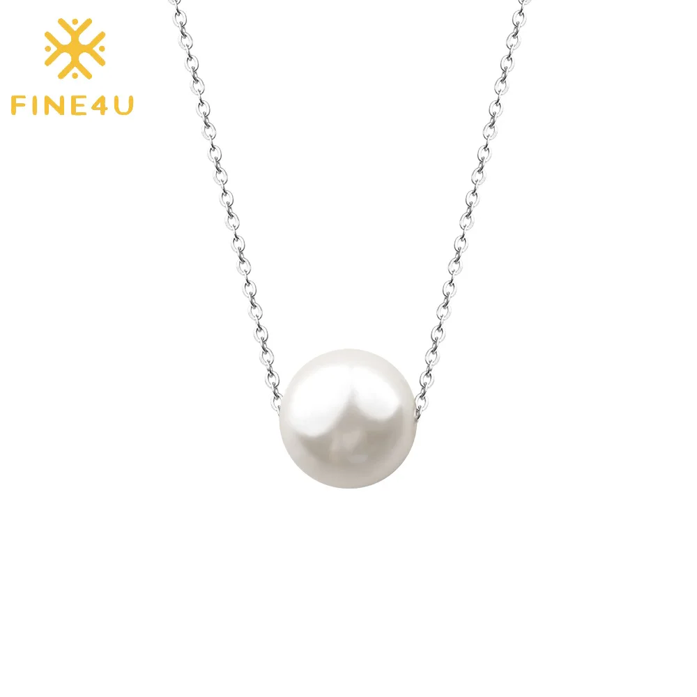 Ожерелье с жемчужным кулоном FINE4U N374 для женщин цепочка из нержавеющей стали ожерелья белым жемчугом