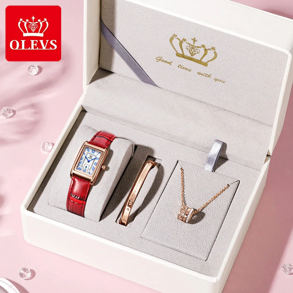OLEVS New Design Women's Watches Luxury Fashion Leather Wrist Watch Square Ladies Waterproof Quartz Watch Rose Gold reloj mujer enlarge