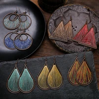 2021 fashion jewelry golden plated big triangle round hanging drop earring handmade colorful silk thread earrings for women girl