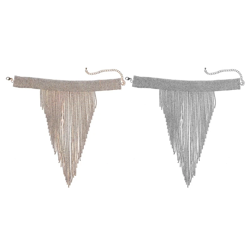 

Fashion Boho Style Luxury Rhinestone Choker Triangle Tassel Necklace Chic Clothing Accessories Exquisite Neck Decoration E15E