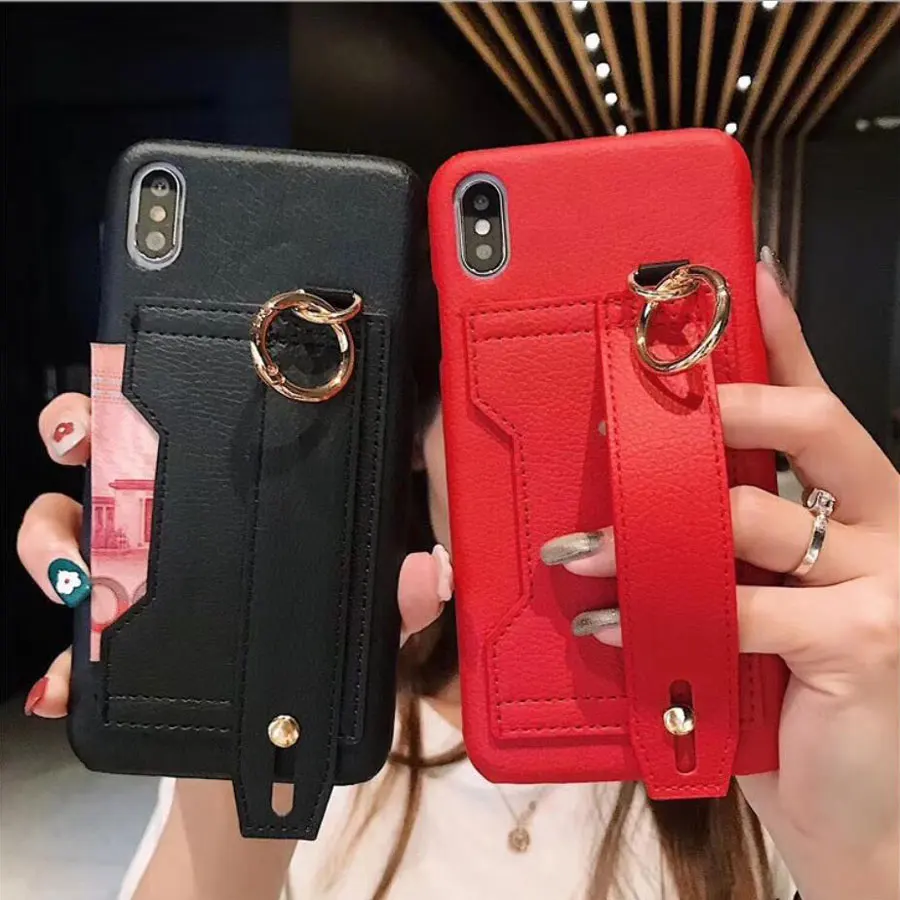 

Luxury Litchi Leather Phone Case For iPhone 11 Wrist Strap Wallet Card Slot Coque Funda For iPhone XR XS MAX 7 8 6 6S Plus Case
