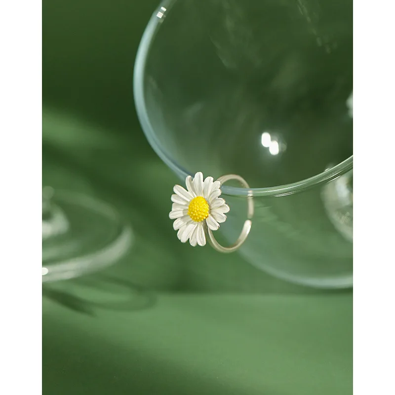 Женское кольцо с цветком маргаритки из серебра 2020 пробы|Кольца| |