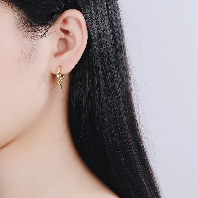

JYouHF Fashion 925 Sterling Silver Drop Earrings for Women Gold Silver Star Moon Cross Charms Tassel Earring Jewelry Female Gift