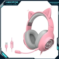 edifier hecate g2ii pink cat ear headphones 7 1 surround sound gaming headset rgb lightnoise cancelling mic headphones for pc