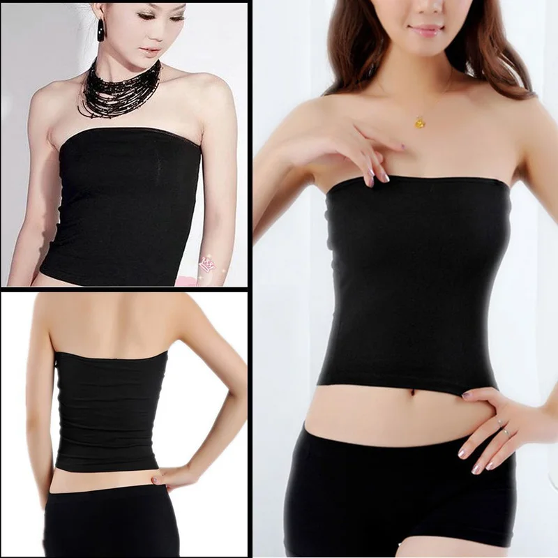 

Women Strapless Boob Tube Top Bandeau Bra Cover Solid Underwear Tank Tops Ladies Slim Elastic Intimates Black White Color
