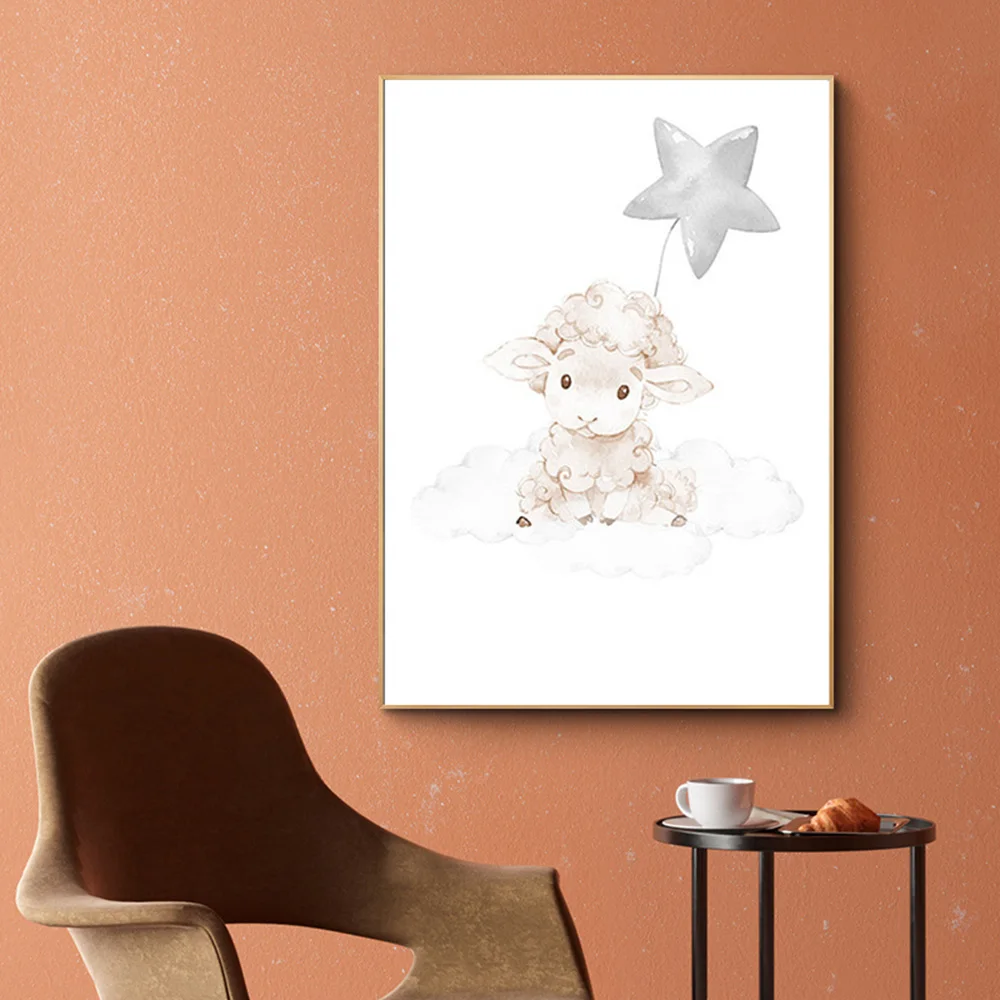 Постер для детской комнаты с изображением мультяшных животных ручной постер