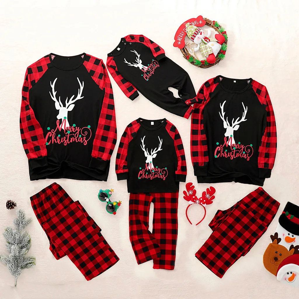 

Family Matching Pajamas Set 2021 Xmas Adults Kids Baby Sleepwear 2021 Family Matching Clothes Outfit Sets