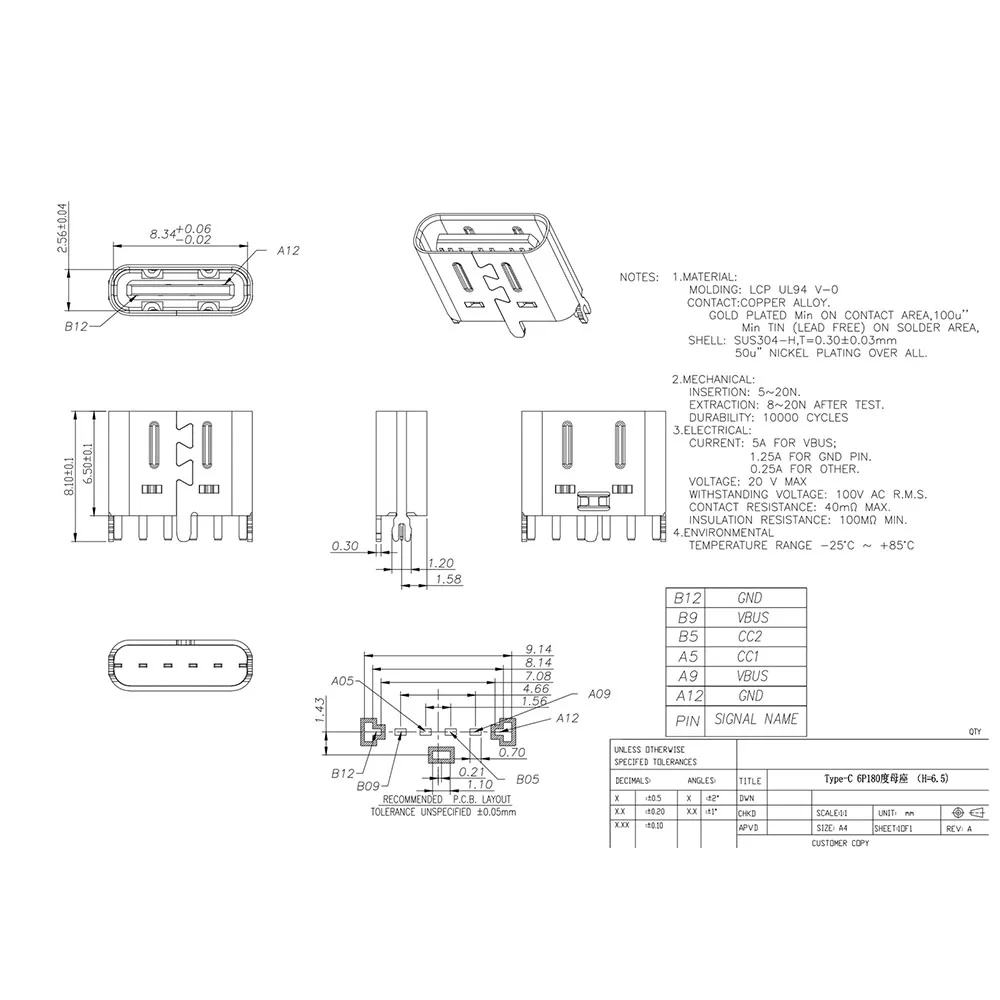 100pcs micro usb 3 1 type c connector jack 6pin 180 degree female for mobile phone diy electronic parts power charging port jack free global shipping