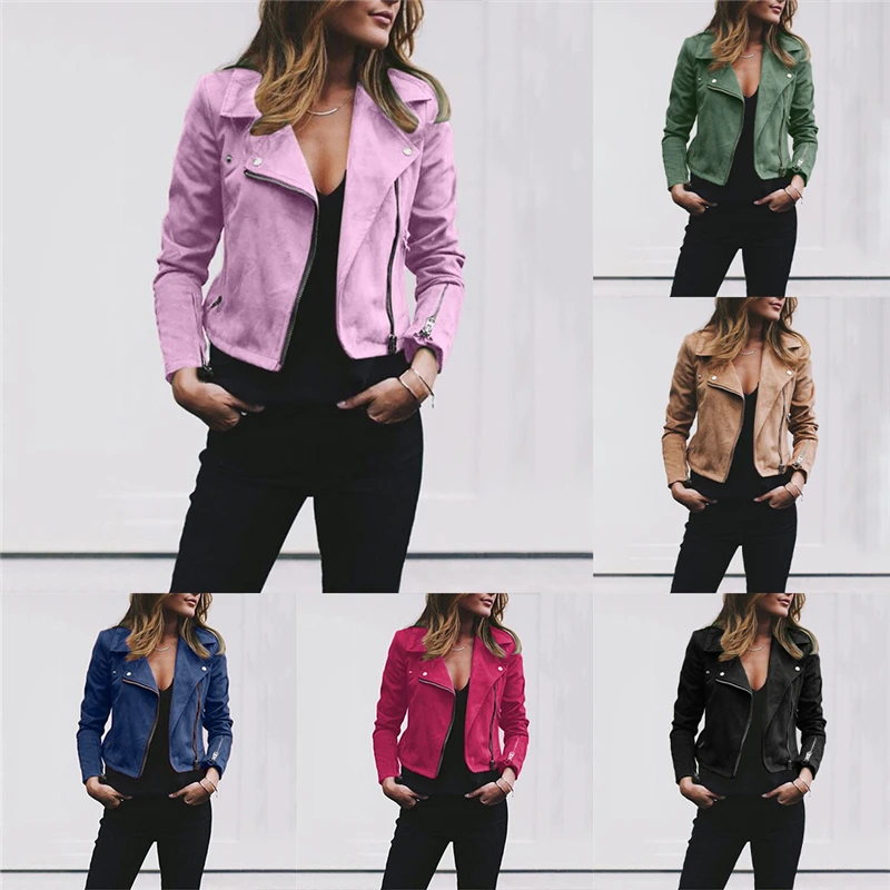 

2023 Winter Autumn Motorcycle Leather Jackets Yellow Leather Jacket Women Leather Coat Slim PU Jacket Leather