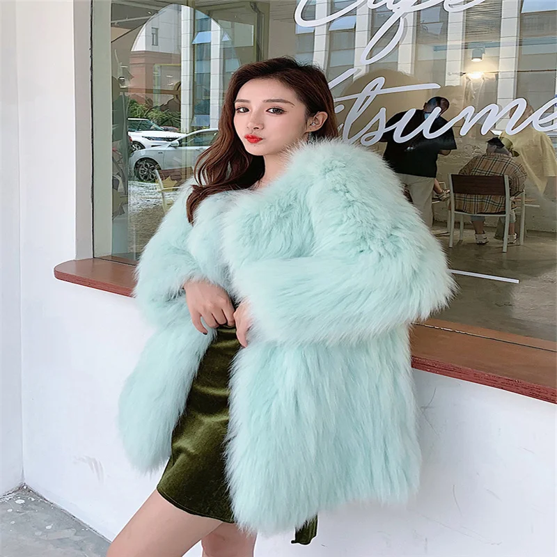 

2021 Fashion New Winter Warm Fur Coat Fox Fur Woven Mid-Length Fur Coat Real Fox Fur Coat Winter Warm Coat Long Coat