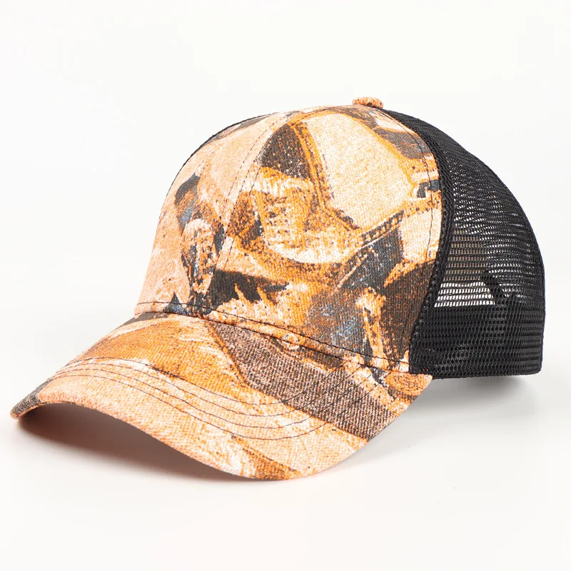 

New Camouflage Broken Hole Cap For Men And Women Painting Graffiti Baseball Cap Ponytail Outdoor Hat Mesh Net Breathable Cap