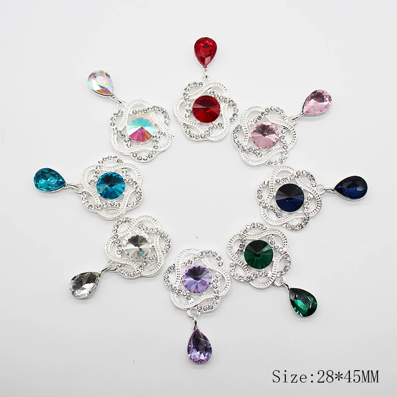 

5Pcs/Lot Set 45*28MM Silver Rhinestone Pendant Accessory Wedding Decoration Metal Brooch Hair DIY Scrapbook Decoration Crafts