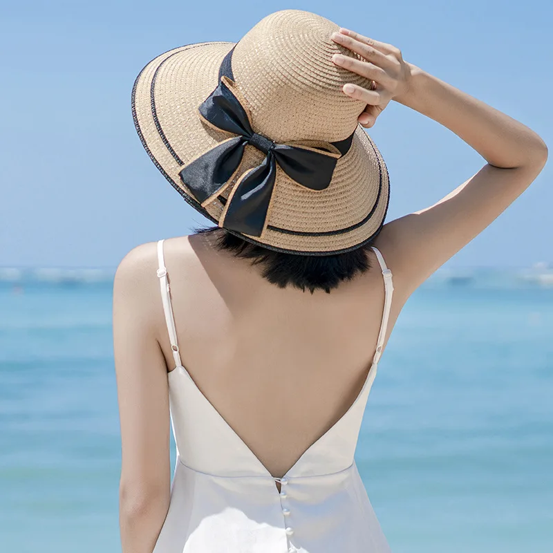

Fashion Big Bow Beach Hat Summer Female Sun and Sunscreen All-match Sunshade Hat Seaside Beach Straw Hat