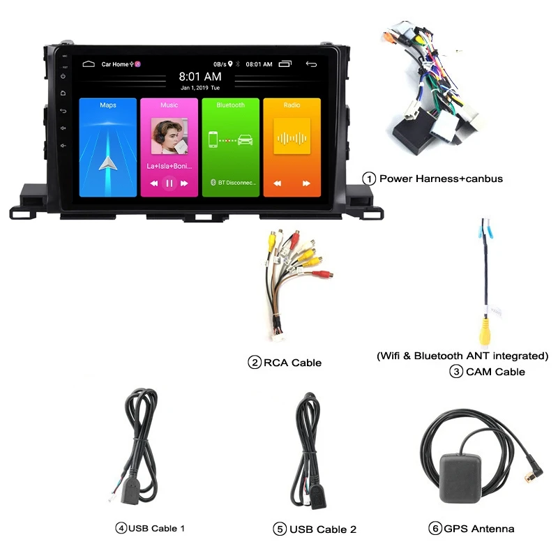 

10 Inch 2 Din Android 10.0 Car MP5 Player Radio 2+16GB Wifi Bluetooth GPS Navigation for Toyota Highlander 2015-2018