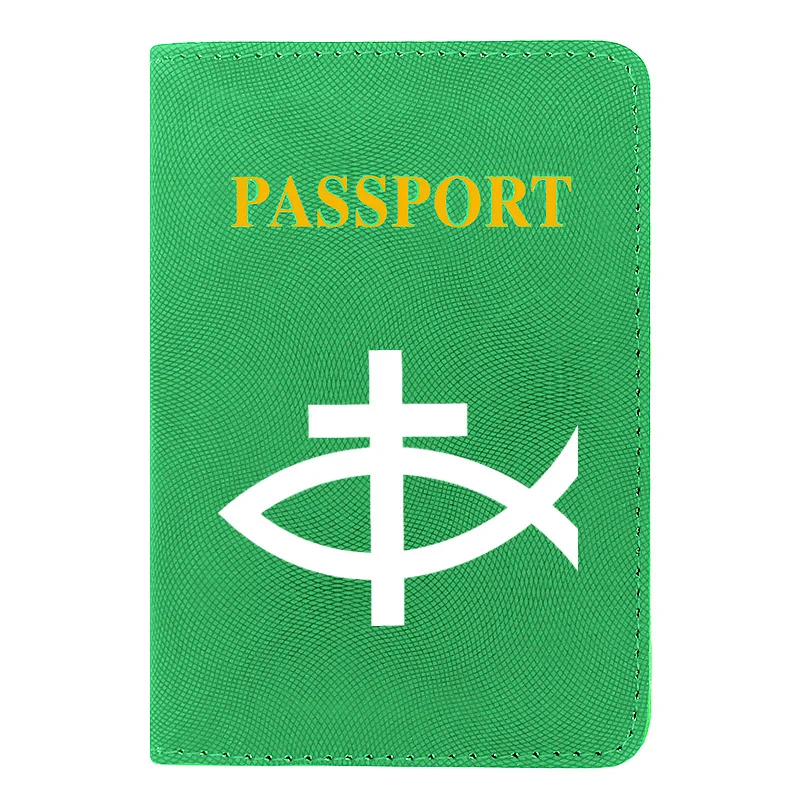 

2021 Personality Jesus Fish Design Printing Women Men Passport Cover Leather Travel ID Credit Card Holder Purse Wallet Case