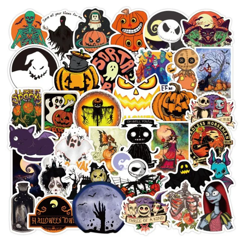 

10/30/50 PCS Horror Halloween Pumpkin Cartoon Graffiti Notebook Suitcase Skateboard Waterproof Sticker Decorative Toy Wholesale