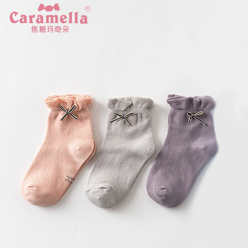 Носки для девочек 3 пары мягкие милые короткие носки из чесаного хлопка с бантом