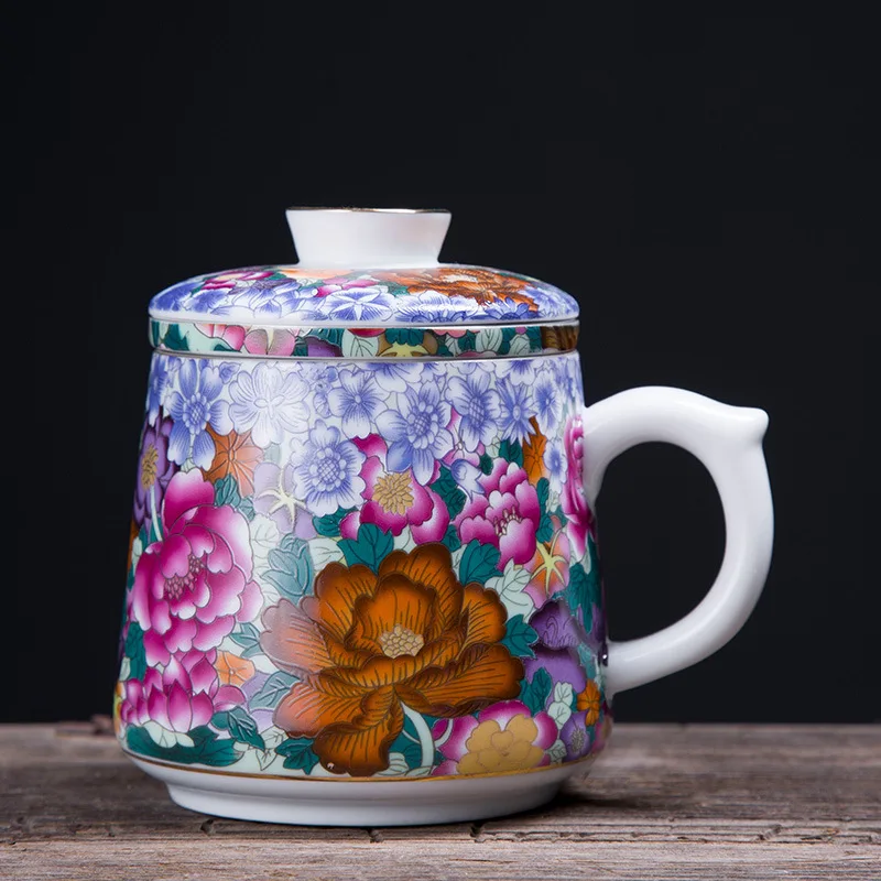 

999 Silver Liner Ceramic Tea Filter Mug China Jingdezhen Blue And White Porcelain Tea Infuser Mugs Office Teacup