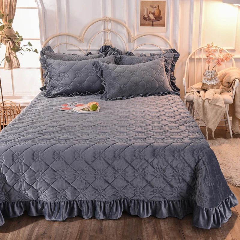 Queen King size 1/3 шт Двухслойное покрывало наволочка Комплект постельного белья сплошной цвет стеганое одеяло застежки для простыни покрывало# a