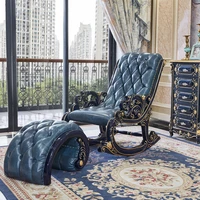 european style leather all solid wood rocking chair reclining chair balcony bedroom adult easy chair sofa leisure home