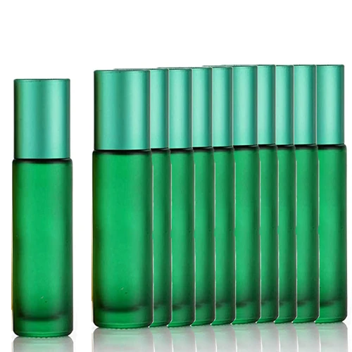 10pcs Green 1/5/10 шт 10 мл Портативный толстые Стекло ролик эфирное масло в виде флаконов парфюма путешествий многоразового использования, матовый цветной ролик с шариком-роллером - Цвет: 10pcs Green