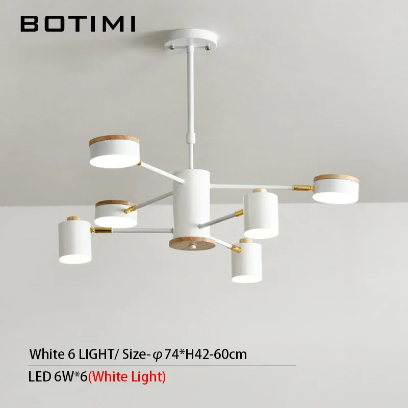 6 Light in White BOTIMI 220 В светодиодный Люстра с металлическими абажурами для гостиной, деревянная Подвесная лампа для спальни, белый блеск 220 В, декоративные люстры - Цвет абажура: 6 Light in White