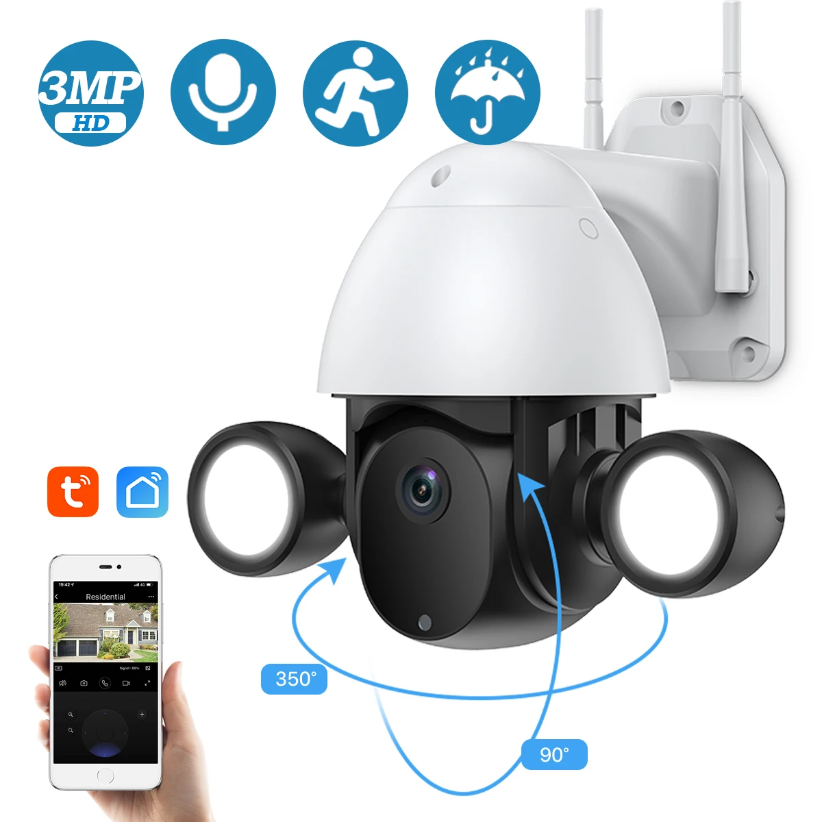 

3MP Tuya Smart Home WiFi IP Camera 4X Digital Zoom Auto Tracking Wireless PTZ Outdoor IR Video Surveillance CCTV Security Camera