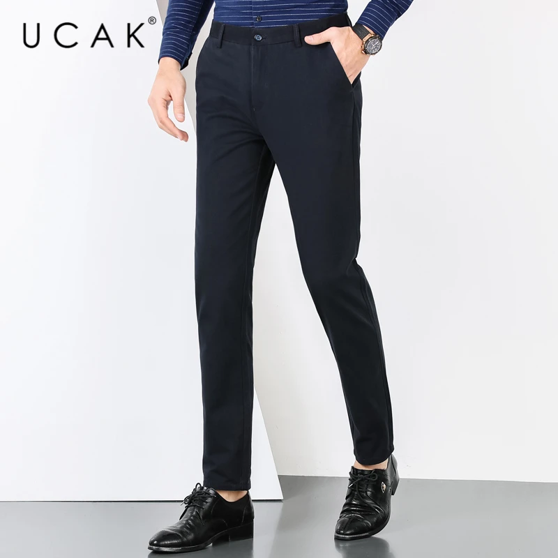 

Брюки UCAK мужские деловые, Брендовые повседневные Прямые Штаны, 100% чистый хлопок, размера плюс, U2027, Осень-зима